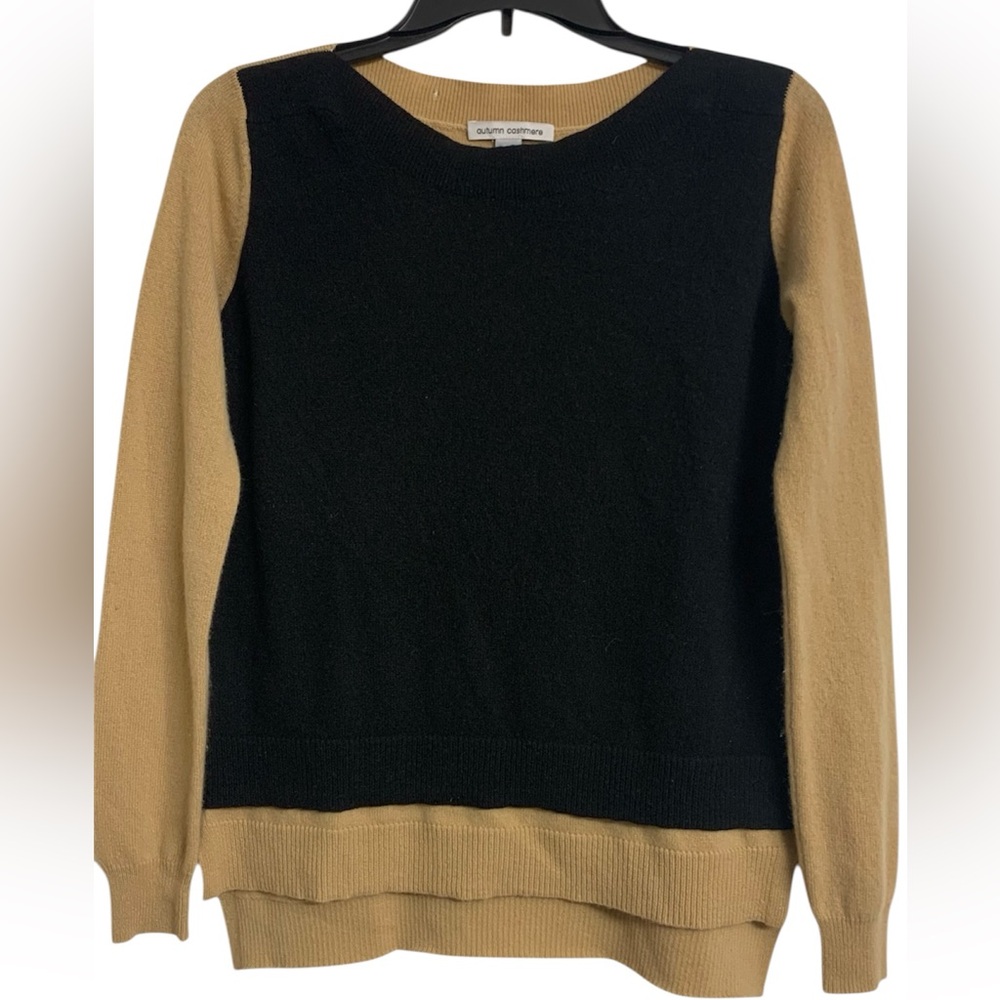 Autumn Cashmere M Colorblock Sweater Black‎ Tan 100% Cashmere